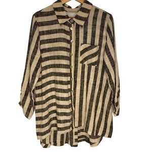 Soft Surroundings Camina Striped Linen Blend Hi Lo Tunic Women L Blue White